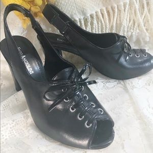 ENZO ANGIOLINI Black Leather & Patent Leather Heel